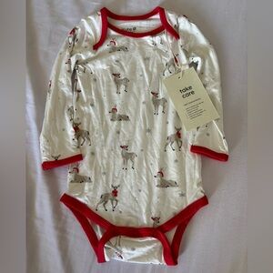 Kyte BABY Red-Trim Reindeer Print Long Sleeve Bodysuit